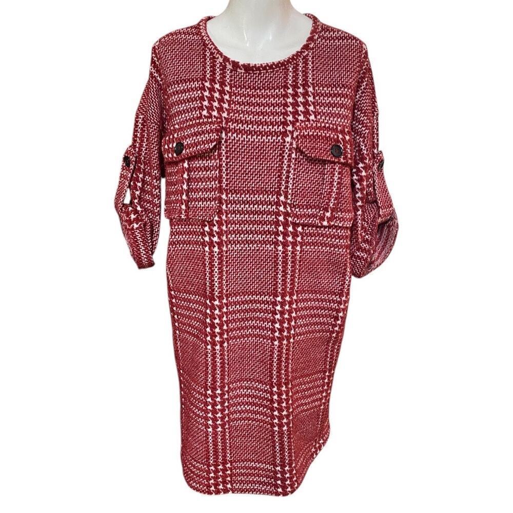 Zara Plaid Knit Mini Size M Maroon. New with Tags